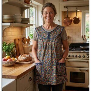 Vintage Floral Sleeveless  Mexican Apron With Pockets Medium Multicolor